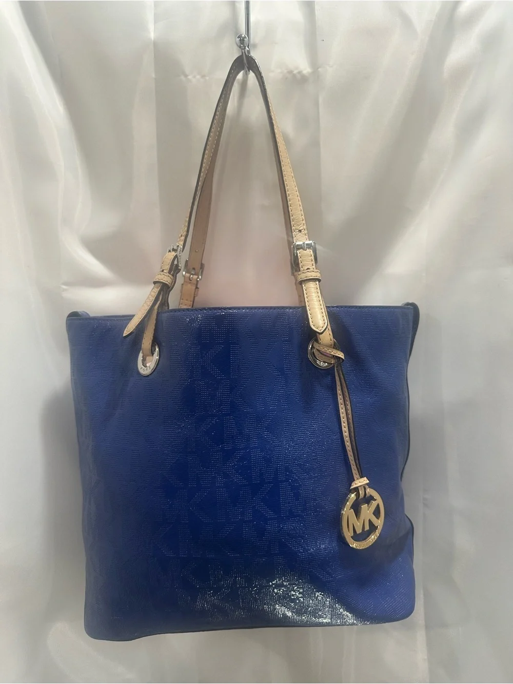 Michael Kors Blue Tote Bag with Gold Accents